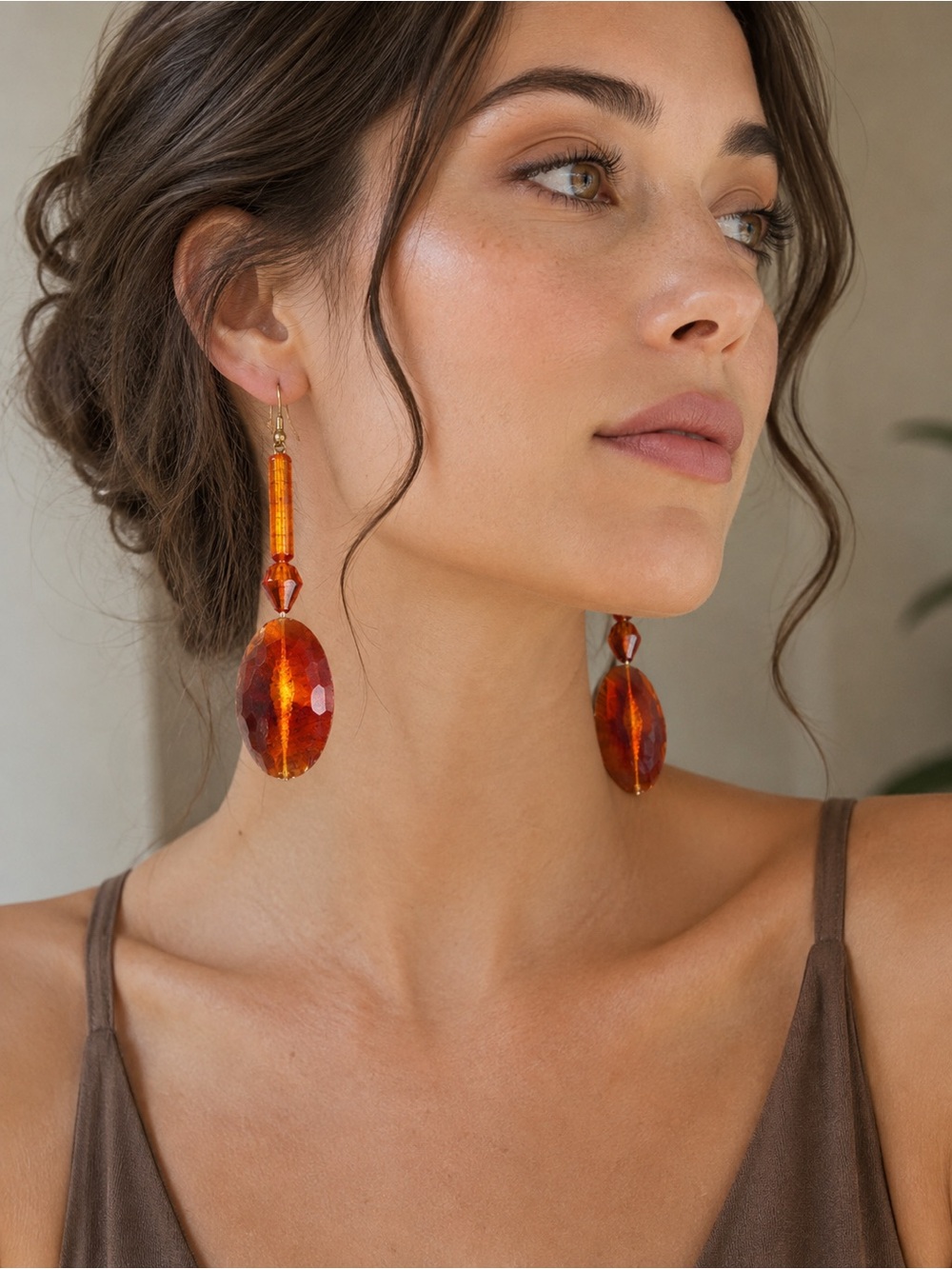 Vintage Amber Lucite Drop Earrings Up-Cycled to Pierced Statement Jewelry